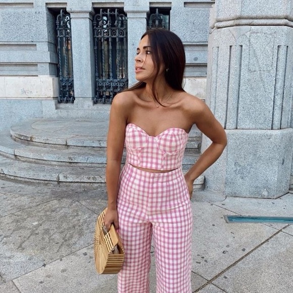 Zara Pink Gingham Bustier Crop Top | Coquette Cottagecore Festival Style (NWT) - Picture 3 of 13